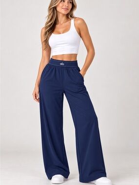 ALO Yoga Navy Blue Wide-Leg Lounge Pants
